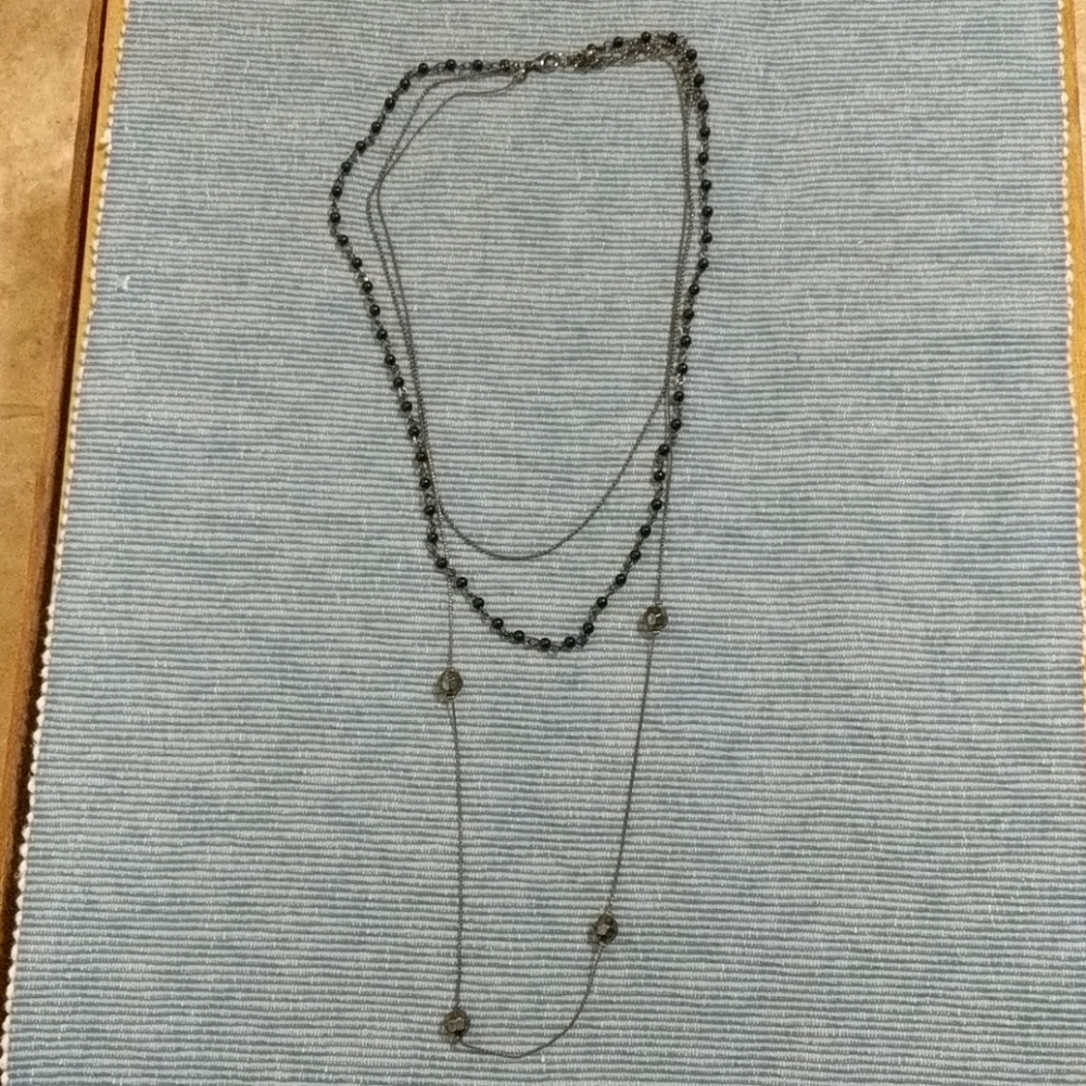 Mult layer dainty black beaded chrome necklace